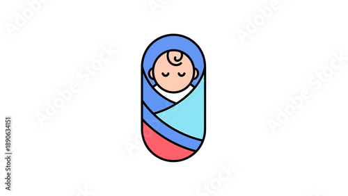 Cute Baby Wrapped in Swaddle Blanket Vector Illustration, Newborn Infant Sleeping Peacefully, Adorable Child Concept for Maternity and Childhood Themes