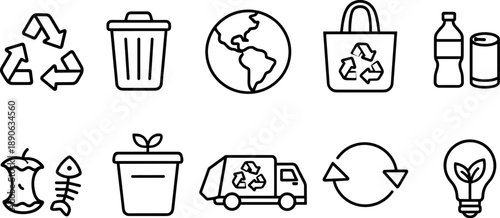 Collection of recycling and eco-friendly icons for environmental awareness and sustainability