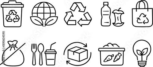 Collection of eco-friendly icons representing sustainability and environmental protection efforts