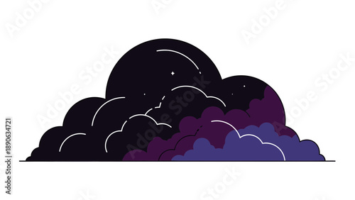 Dark Storm Clouds Gathering with Purple and Blue Hues, Stylized Vector Illustration for Weather Concepts and Dramatic Backgrounds