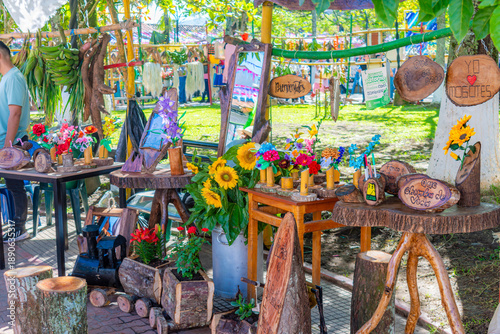 Outdoor artisan market selling local culture handicrafts and folk art