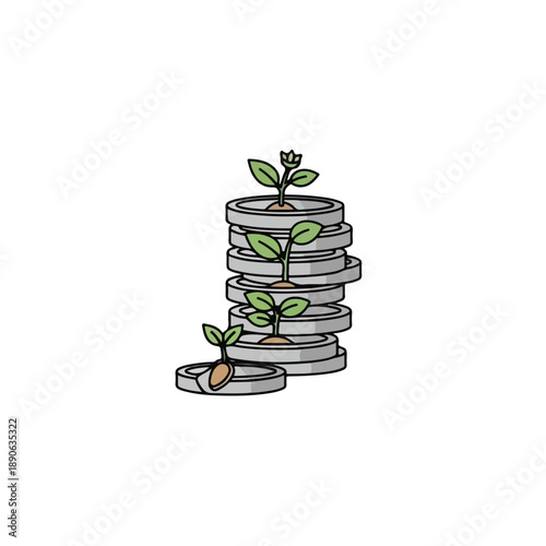Plants Growing on Stacked Coins Concept