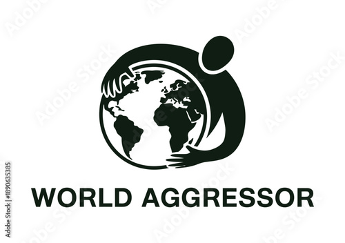 A logo featuring a person embracing the Earth with the words 'World Aggressor' below it