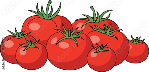 Fresh Red Tomatoes with Green Stems.