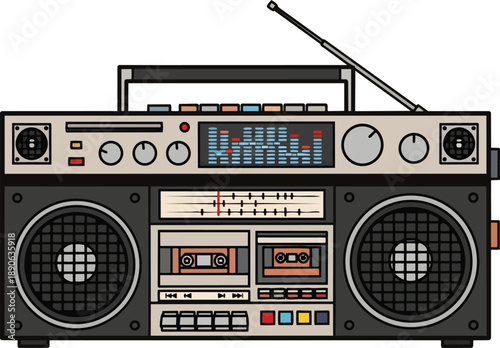 Retro Boombox with Cassette Player and Radio.