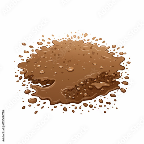 Wet mud, stains texture isolated on white background