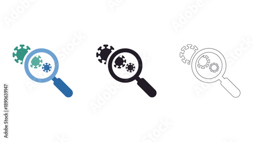 A graphic illustration representing malware search and threat detection for cybersecurity and technology concepts.