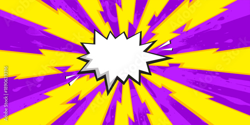 Blank comic cartoon purple background with thunder lightning. empty dialog background thunder lightning. Comic background cartoon style