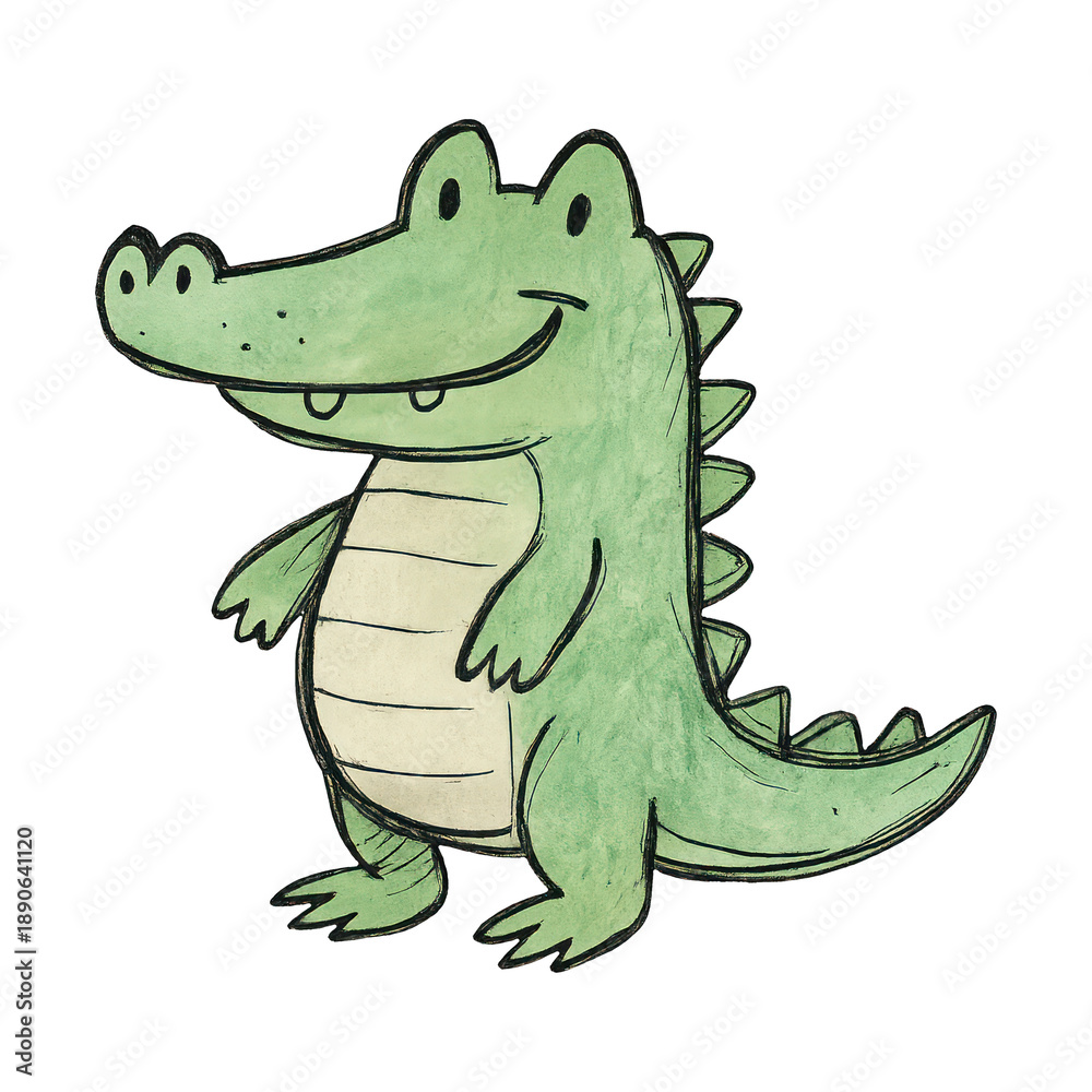 Obraz premium PNG Cute cartoon crocodile illustration.