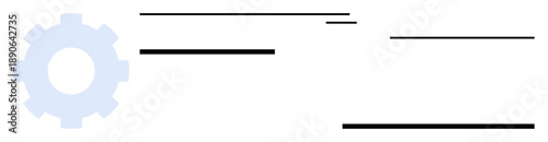 Gear beside horizontal lines representing text, signifying process, organization, systems, and workflow. Ideal for business, strategy, mechanics, engineering automation planning simple flat