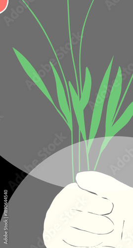 Hand holding flower, minimalist hand-drawn design on black background.