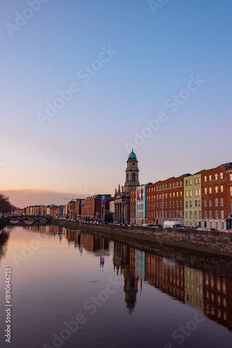 Photography dublin city buildings at sunset on the river