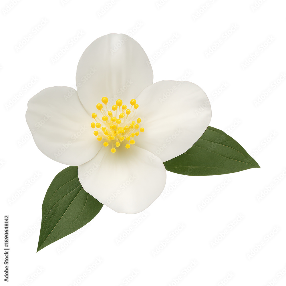 Fototapeta premium PNG Elegant white flower with leaves.