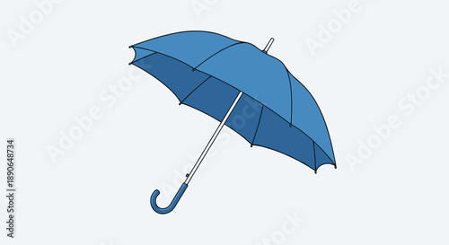 A single blue umbrella open and ready for use.