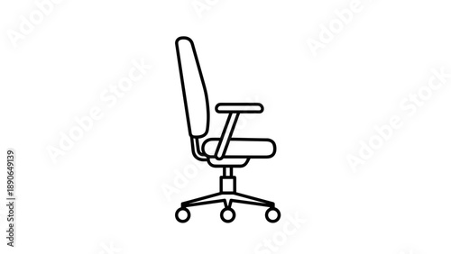 Modern Office Chair with Armrests and Wheels Line Art.