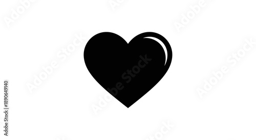 Simple Black Heart Icon on White Background.