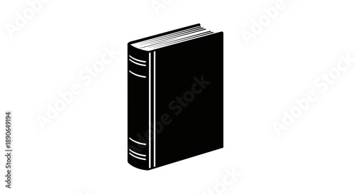 A simple black hardcover book standing upright on a white background.