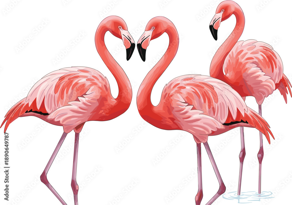 Fototapeta premium Beautiful Illustration of Pink Flamingos Forming a Heart Shape with Their Necks Isolated on White Background for Tropical Wedding Invitation and Summer Nature Design
