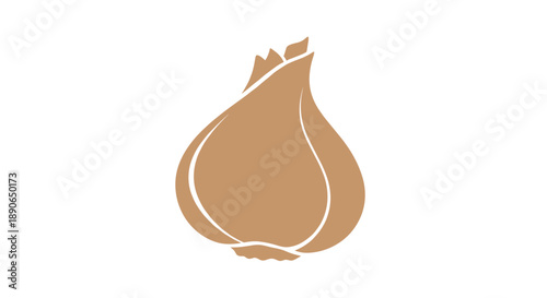 Simple Brown Garlic Bulb Illustration Isolated on White.