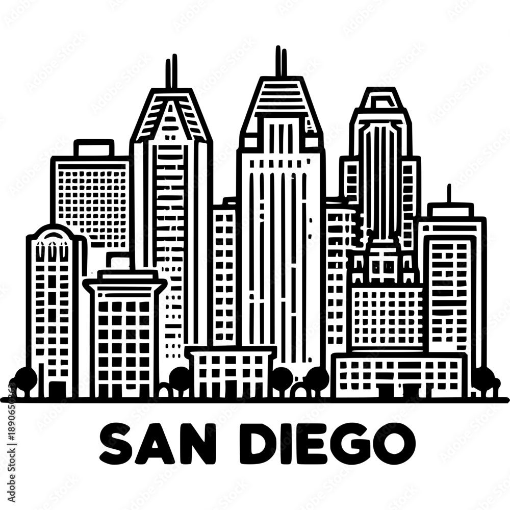 Fototapeta premium San Diego Skyline Outline Vector Icon