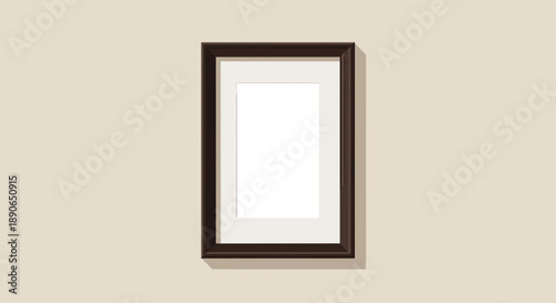 A simple dark brown picture frame hanging on a wall.