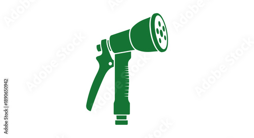 Green garden hose nozzle with multiple spray settings.