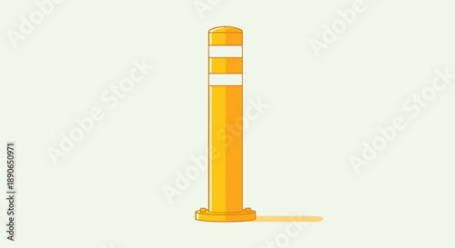 Yellow traffic bollard with reflective white stripes on base.