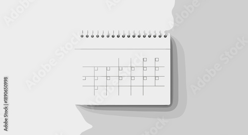 Blank Calendar Page With Spiral Binding On A Gray Background.