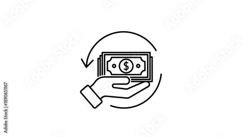 Hand holding money with circular arrow indicating return.