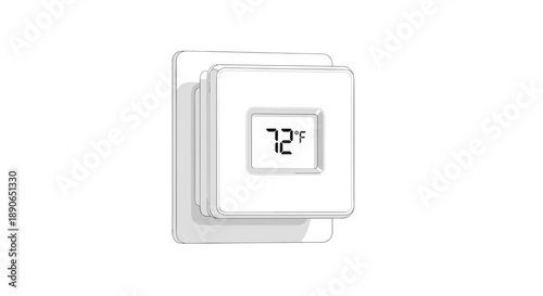Modern Digital Thermostat Displaying 72 Degrees Fahrenheit.