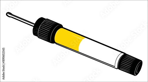 Illustration of a test tube with a yellow substance and swab, on white background