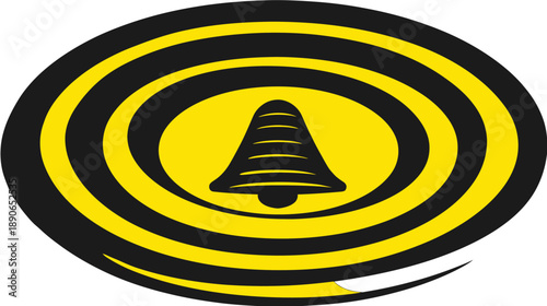 A black and yellow concentric design featuring a bell shape at the center