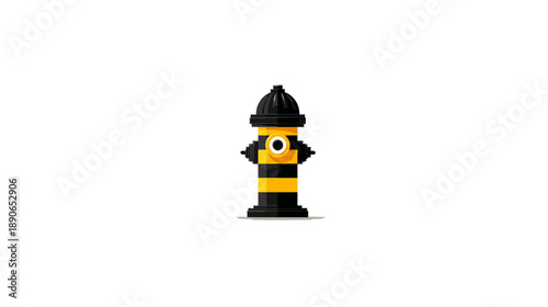 A pixelated yellow and black fire hydrant stands centered on a white background