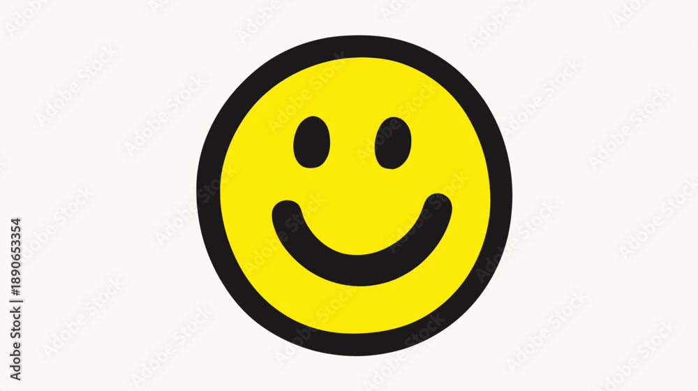 Fototapeta premium A happy, smiling face with a yellow inner circle and black outline, against a white background