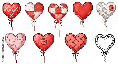 Set of pixel art hearts