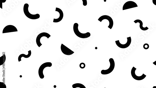 Abstract black and white seamless pattern with geometric shapes.