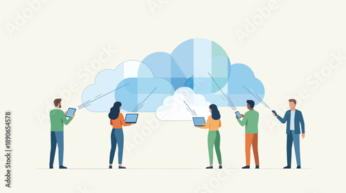 People connecting to cloud storage with devices