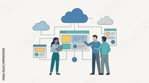 Professionals collaborating on cloud based project with digital documents