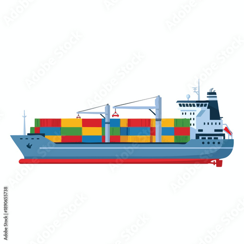 Cargo Ship Carrying Containerized Freight at Sea Port