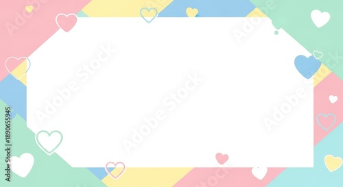 Pastel Geometric Frame with Heart Decorations and Copy Space, Romantic Background Template