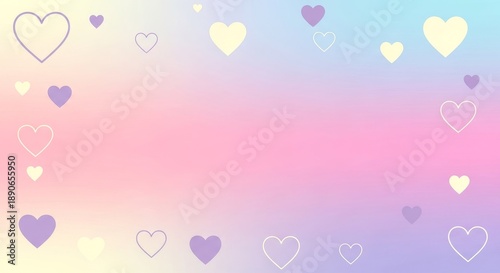 Soft Pastel Gradient Background with Floating Heart Shapes, Romantic Love Concept