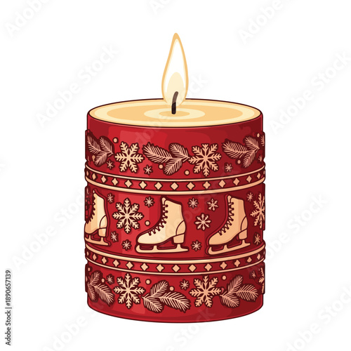 Red Christmas Candle with Skate Decoration.