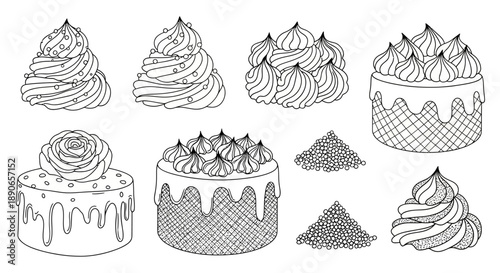 Hand-Drawn Cake Collection - Whimsical Dessert Illustrations.