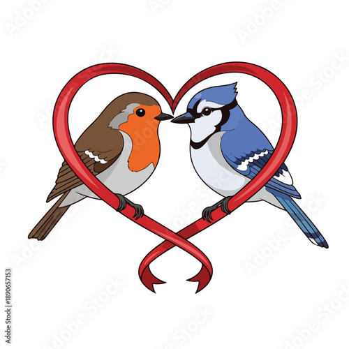 Two Birds Kissing Inside Heart Shape.