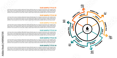 Vector circle arrows line infographic, cycle diagram, presentation chart. Business concept with 6 options, parts, steps, processes. Vector Eps