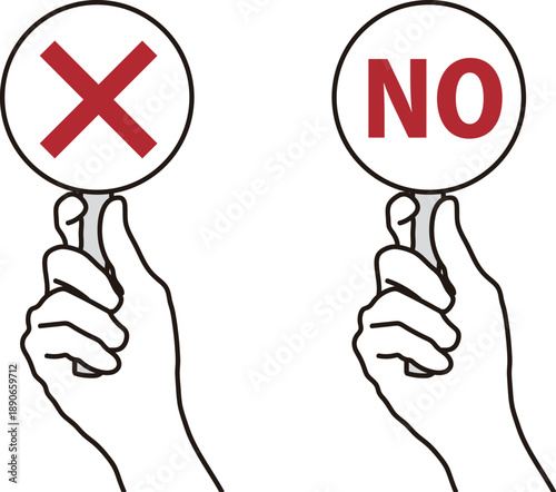 バツ印のプレートを挙げる手のイラスト素材