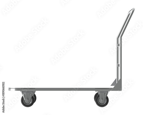Billede på lærred Modern metal platform trolley with wheels and handle, isolated on white backgrou