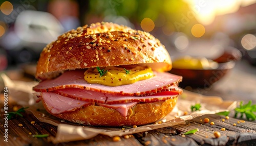 German Leberkäse Sandwich Street Food. German Food Close Up