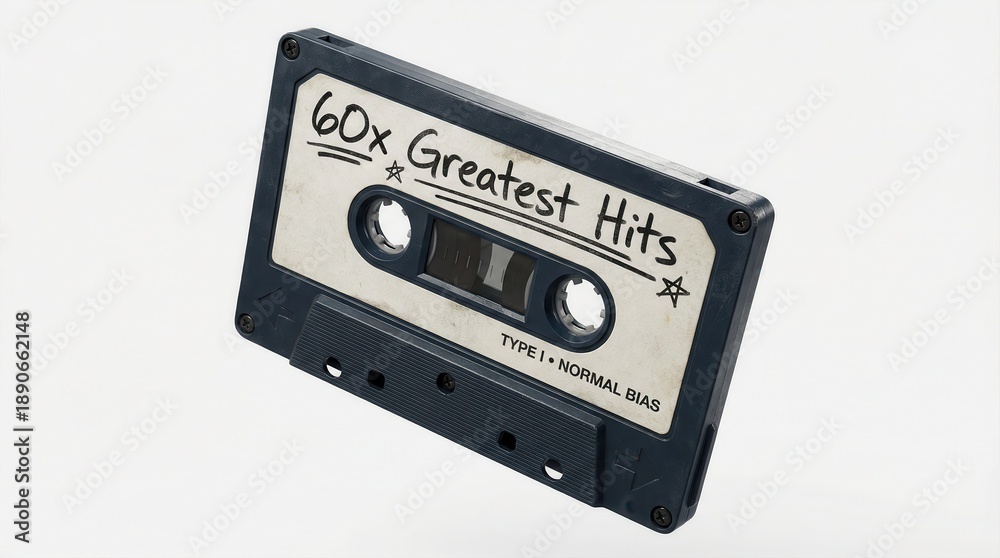 Fototapeta premium Vintage cassette tape featuring 60's greatest hits collection