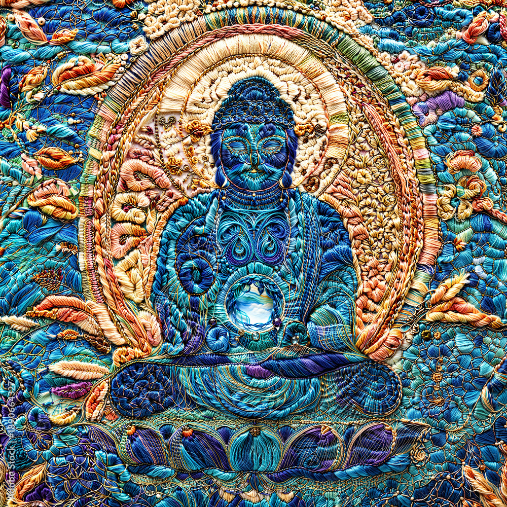 Fototapeta premium Enlightened Buddha Mandala in Cosmic 3D Yarn Meditation